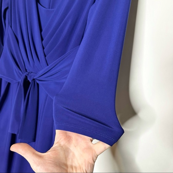 Vtg Ralph Lauren Midi Front Tie Pocket Dress True Blue Sz S 4 13x40” 3/4 Sleeve - Picture 8 of 11